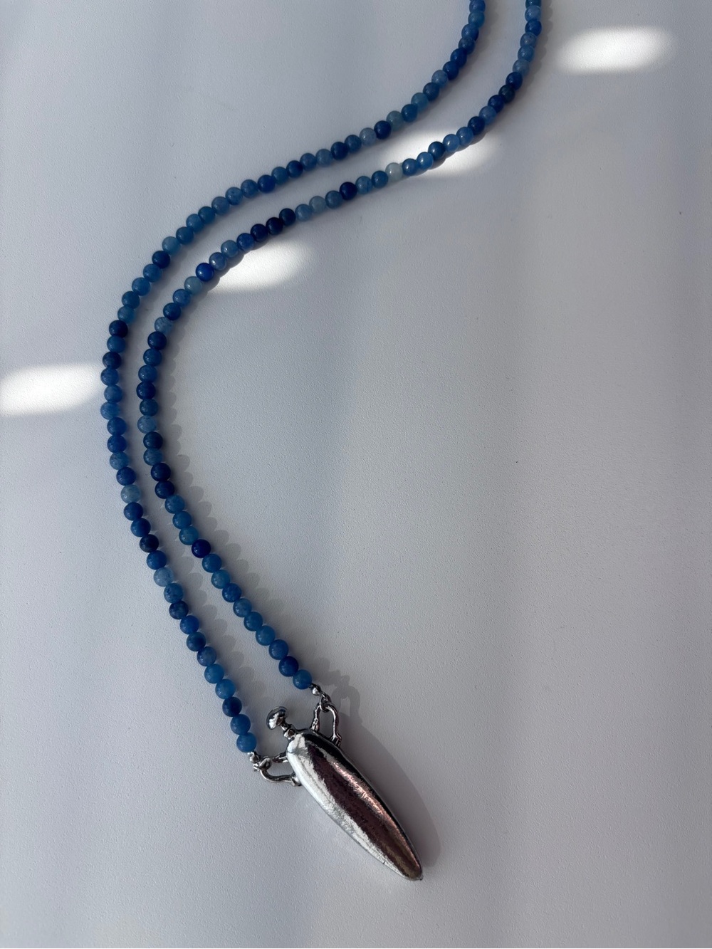 Silver Tone Perfume Bottle blue aventurine Stone Strand Necklace